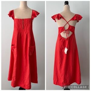 Nwt Flawed Anthropologie Pilcro Coral Linen Blend Midi Dress Size M